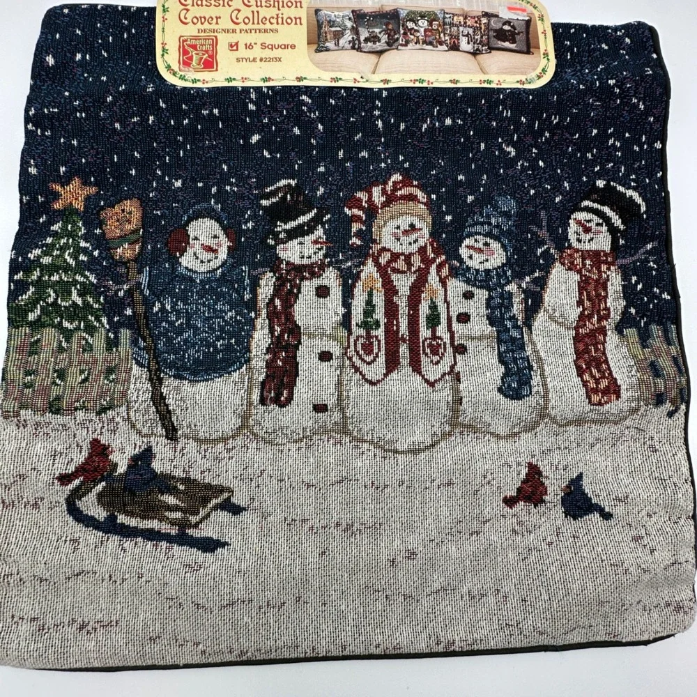 Vintage American Crafts Snowman Woven Tapestry Cushion Cover 16